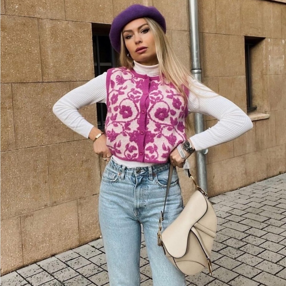 Zara Floral Jacquard Knit Vest